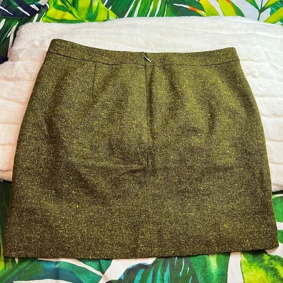 Ann Taylor LOFT 8 Green Speckled Wool Fall Winter Whimsygoth Lined Mini Skirt - Picture 2 of 7